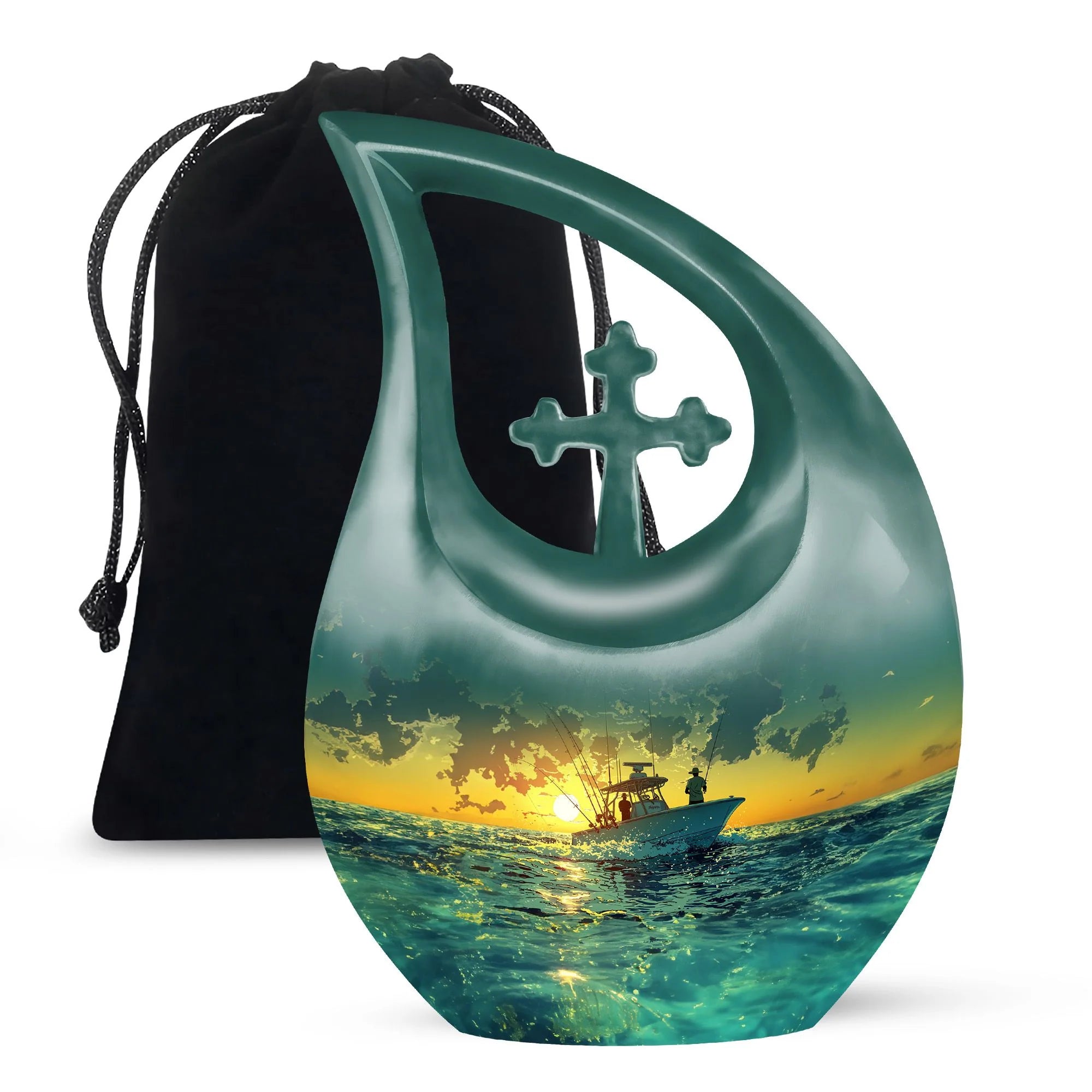 Fishing Boat Cremation Small Urn For Ashes - Ocean Funeral Urn