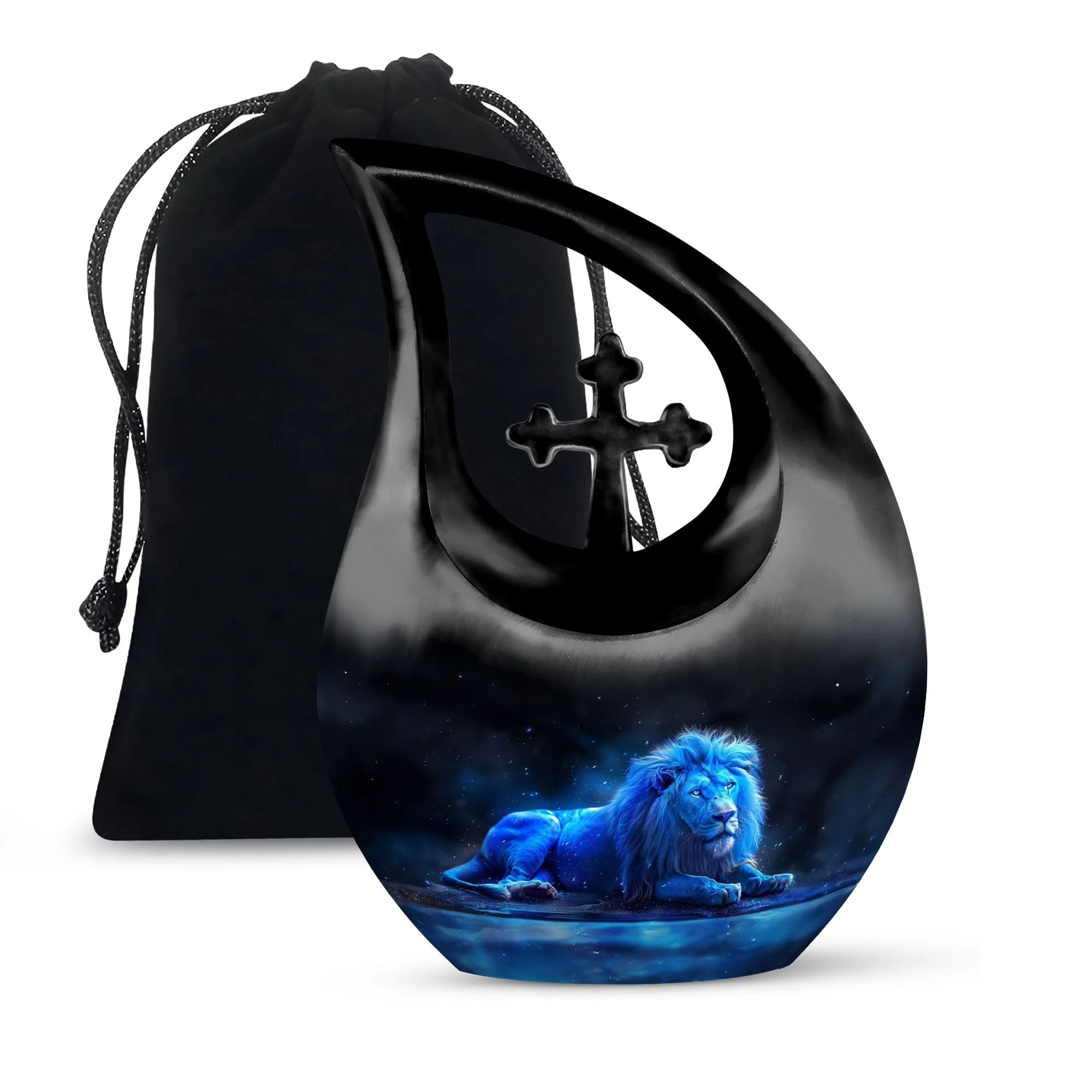 Lion Cremation Metal Urns For Human Ashes - Neon Blue Lion Memorial Urn