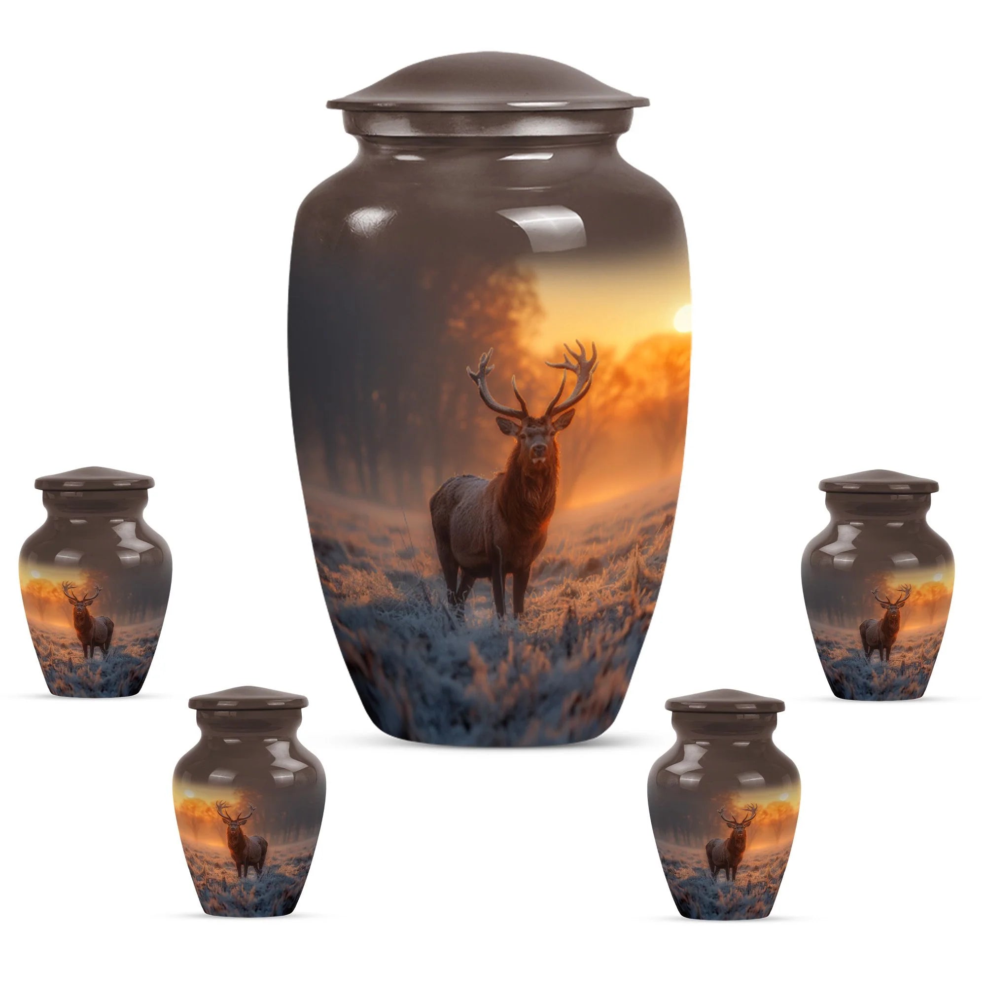 Unique Deer and Gramophone Themed Memorial Medium Urn
