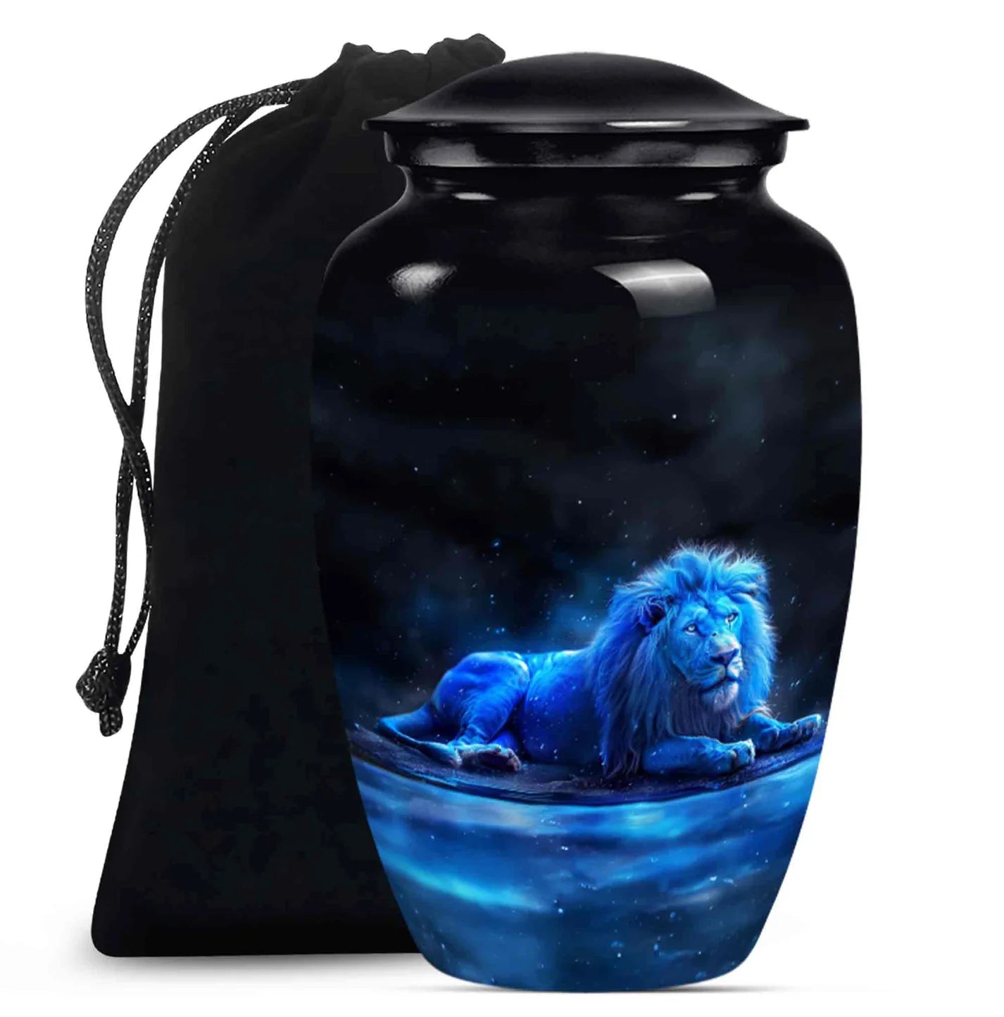 Lion Cremation Metal Urns For Human Ashes - Neon Blue Lion Memorial Urn