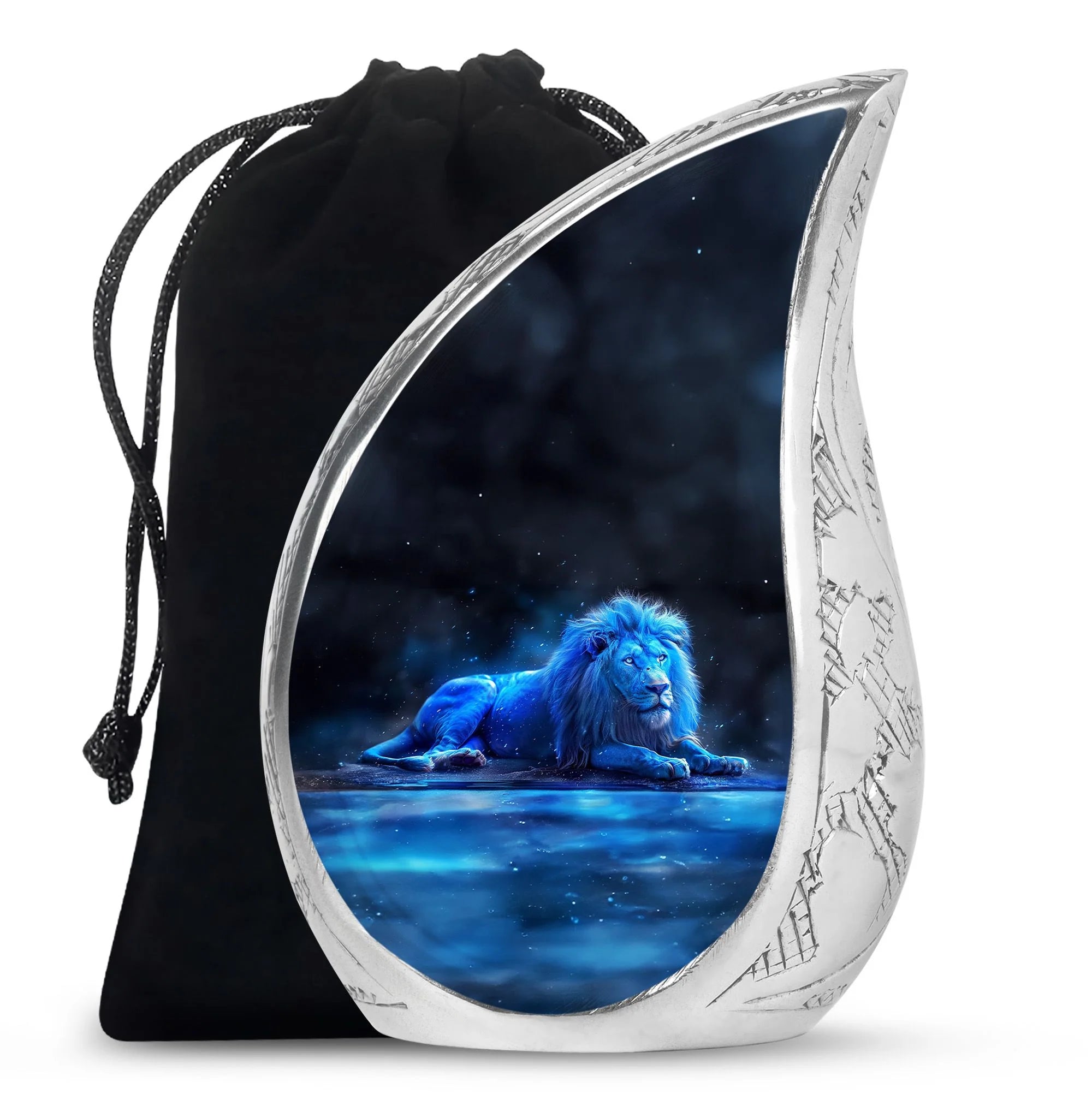 Lion Cremation Metal Urns For Human Ashes - Neon Blue Lion Memorial Urn