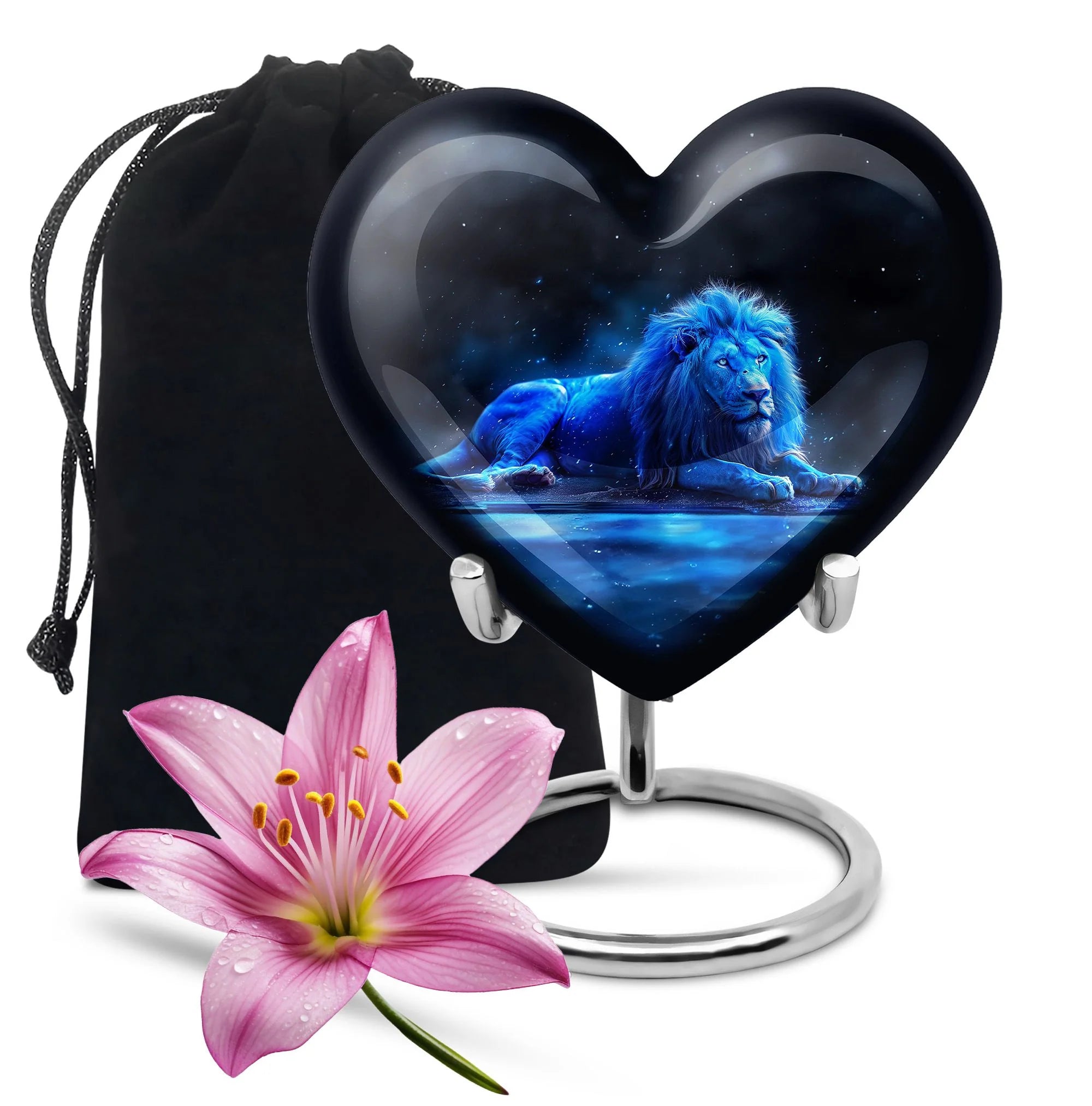 Lion Cremation Metal Urns For Human Ashes - Neon Blue Lion Memorial Urn