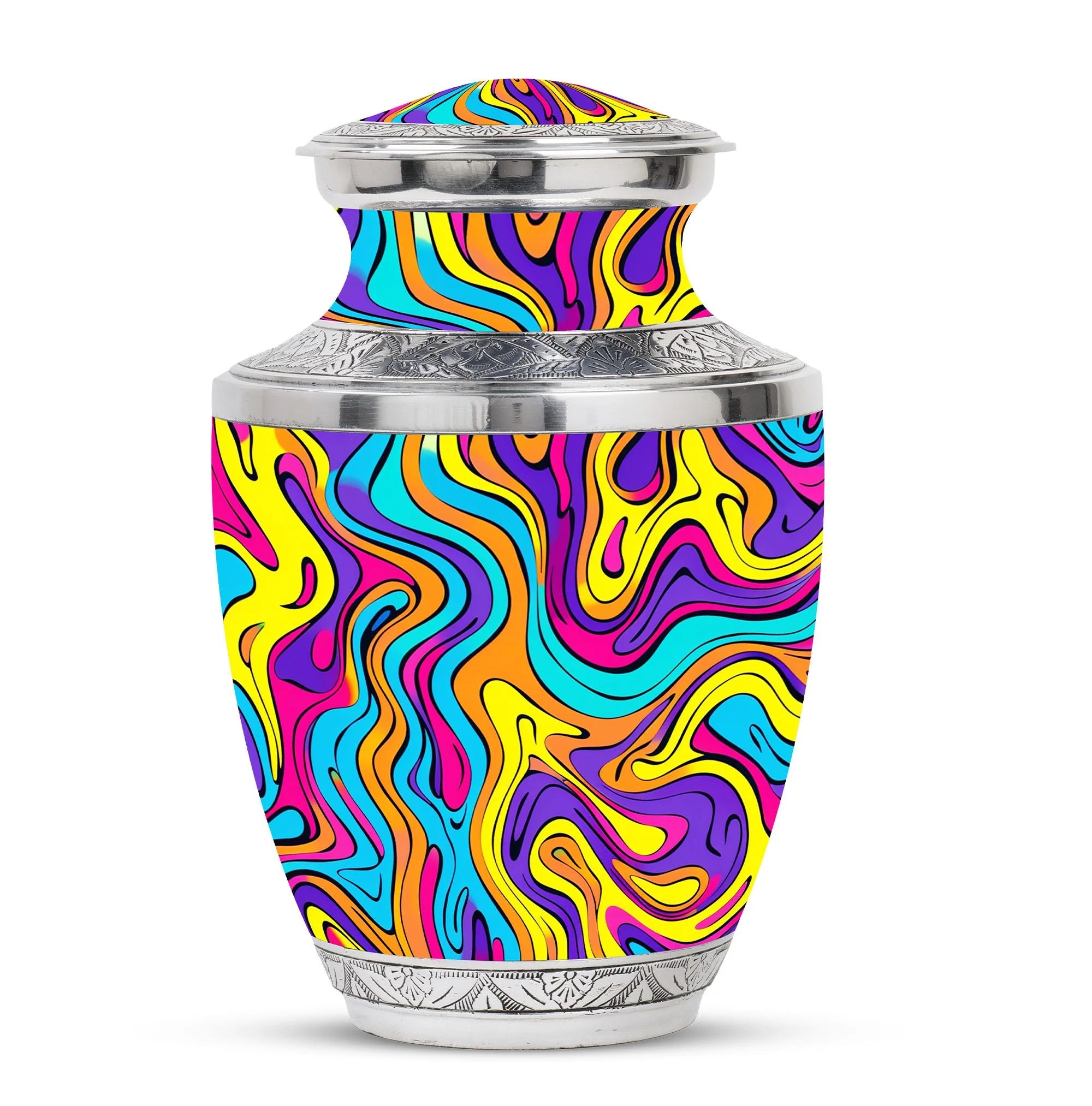 Artistic Swirly Pattern Urn For Ashes Memorial - Colorful Cremation Ashes Urn