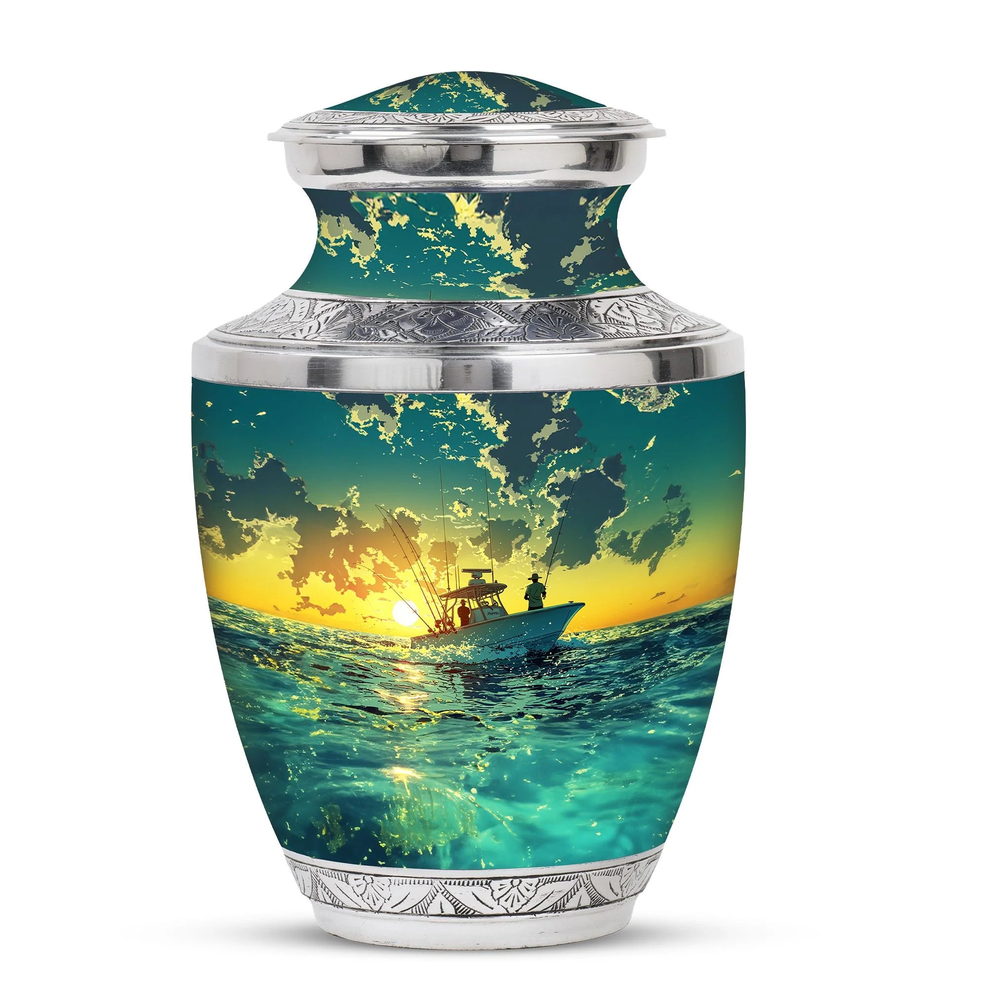 Fishing Boat Cremation Small Urn For Ashes - Ocean Funeral Urn