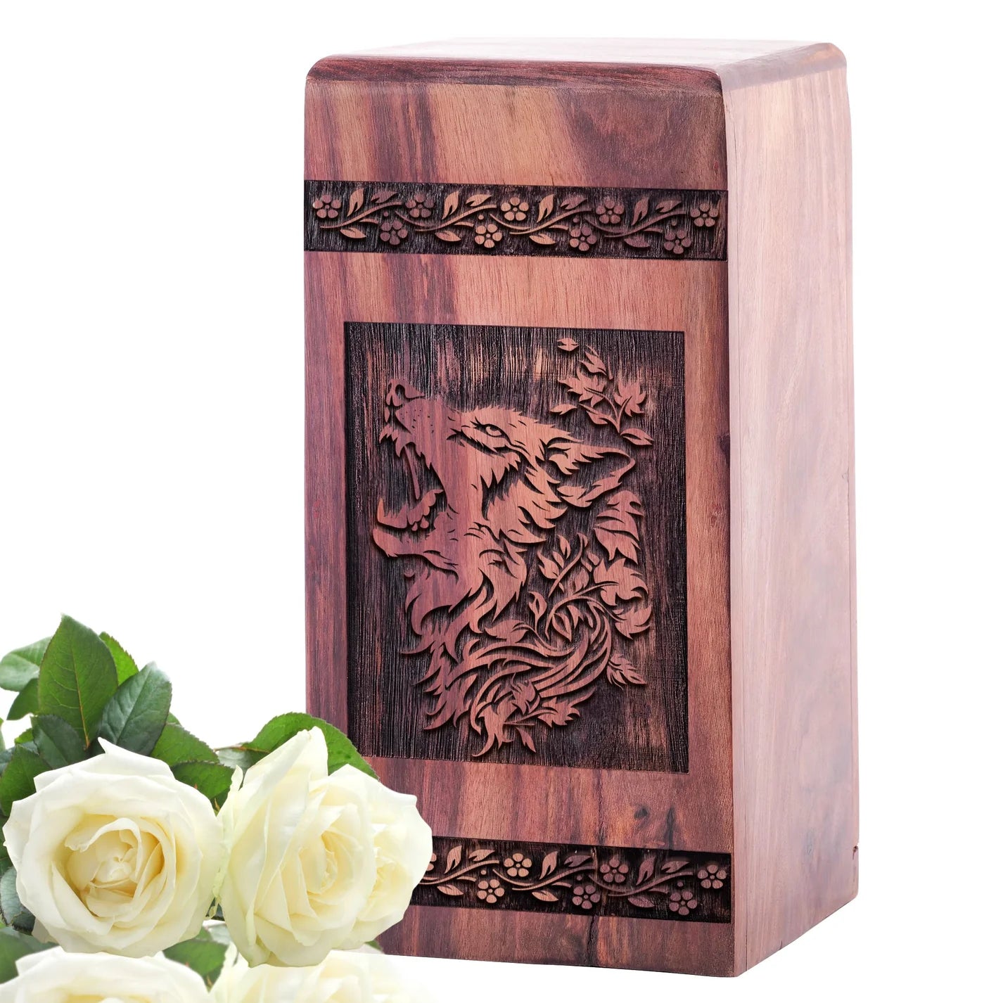 Wood Wolf Urns for Human Ashes - Funeral Cremation Container